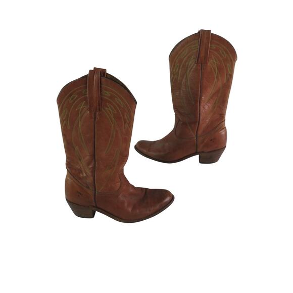 Frye Made in USA Brown Leather Cowboy Boots 10.5D Vintage 90s - Picture 5 of 11